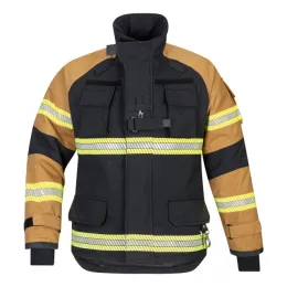 Einsatzjacke X-Pro Dynamic, schwarzblau/sand, Rückenschild FEUERWEHR silber reflektierend